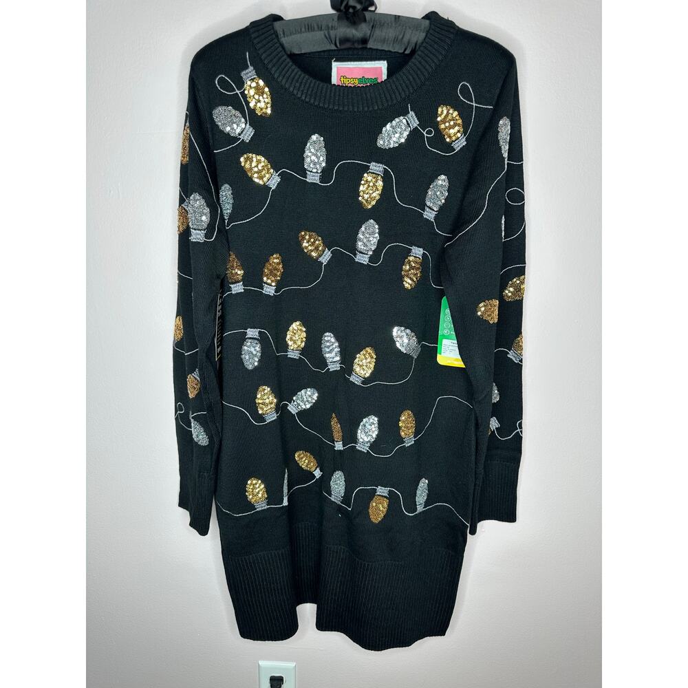 Tipsy Elves Women's Light Strand Sequins Christmas Sweater Dress - Picture 3 of 7
